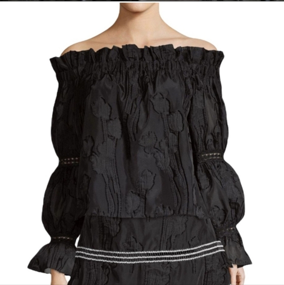 Alexis Raza Off Shoulder diaphanous organza Black top Size Small - Picture 3 of 16